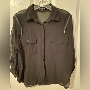 Sheer black button down with zipper details